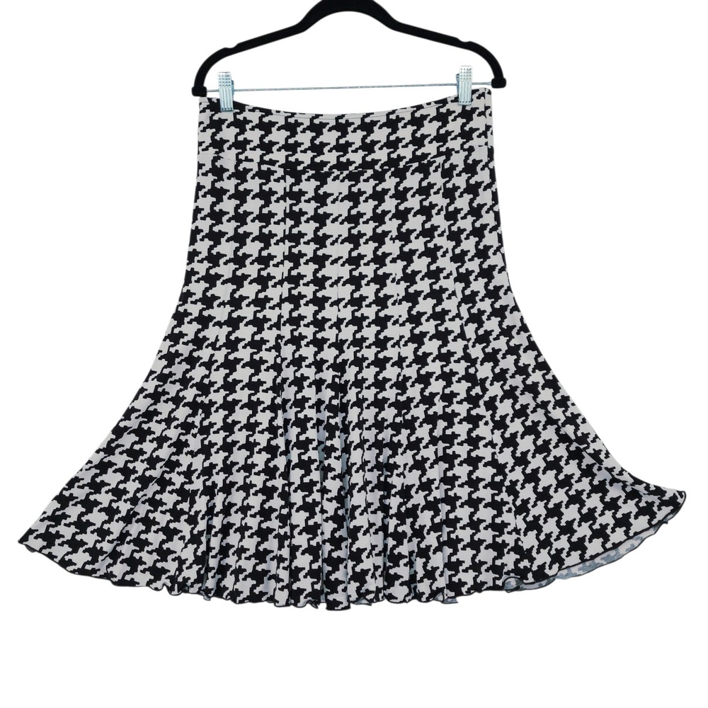 Vtg Joseph Ribkoff Skirt‎ sz 6 Houndstooth Swing Black White A Line Knee Length